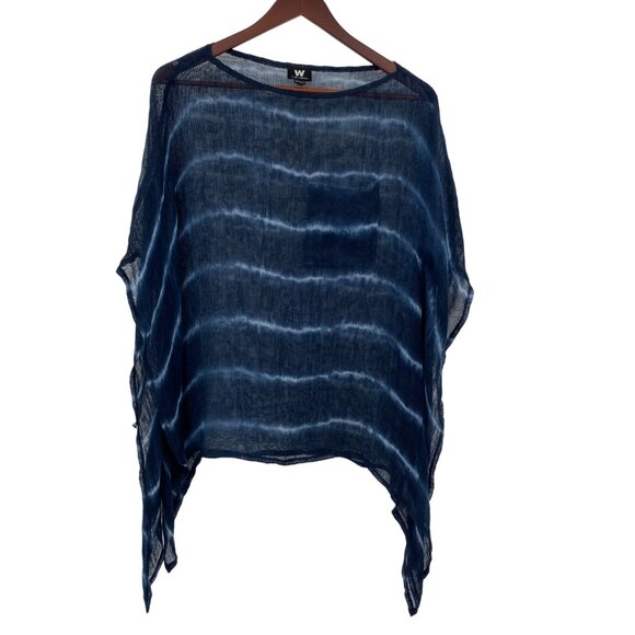 W by Worth Poncho Womens XP XS Blue White‎ Striped Lightweight Oversized Sheer - Picture 1 of 14